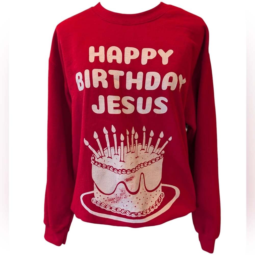 80s 90s Vintage Happy Birthday Jesus‎ Sweatshirt Size Medium Christmas Festive